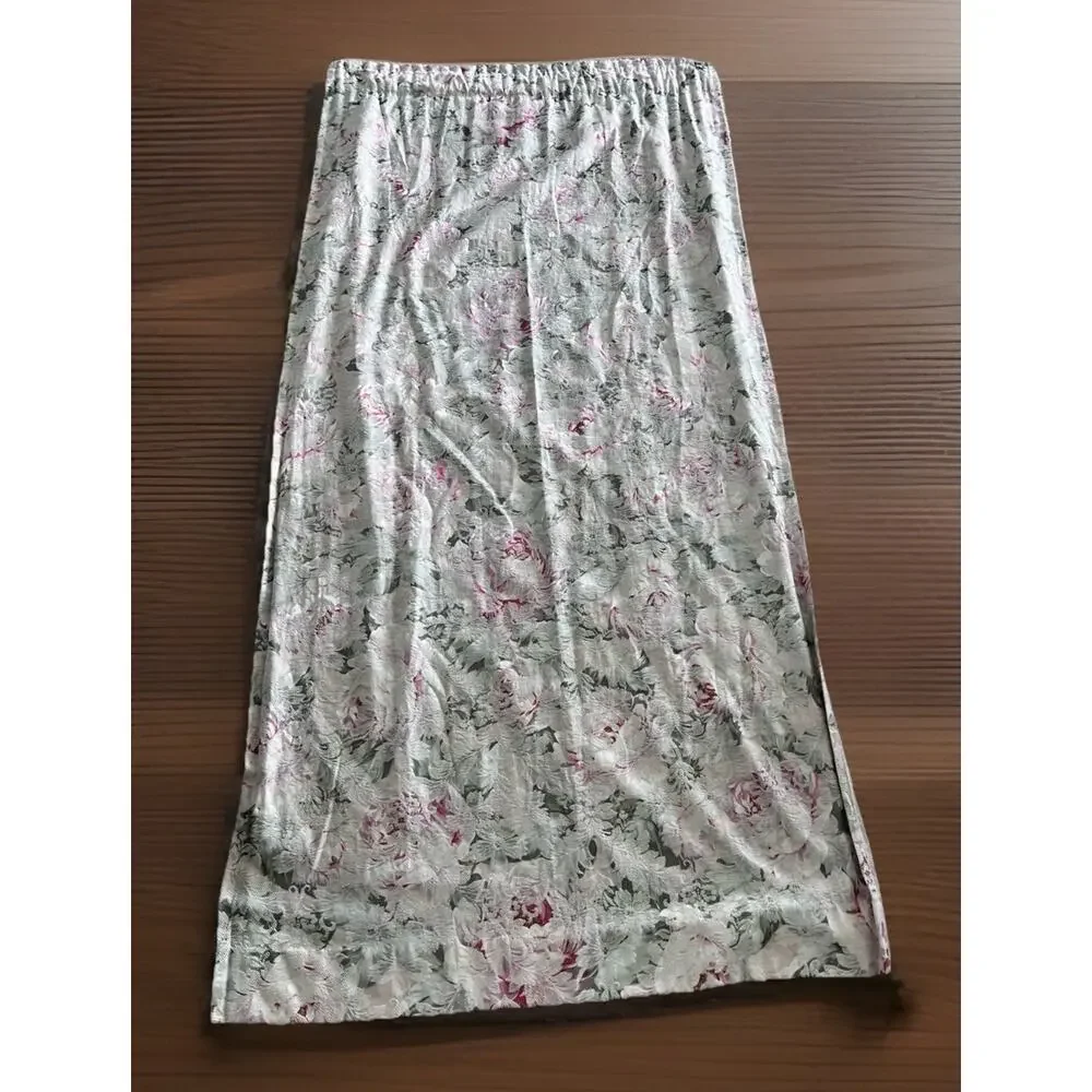 Vtg Rose Floral Jacquard Tapestry 2 Curtain Panels Lined Mint Green/ Pink 84